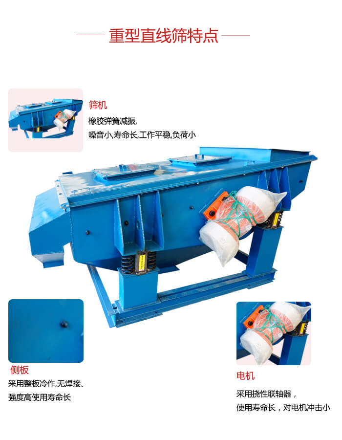 重型直線篩：篩機(jī)，側(cè)板，電機(jī)展示圖